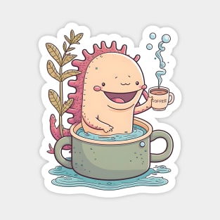Axolotl & Coffee Kawaii Anime Cute Axolotls & Coffee Lover Magnet