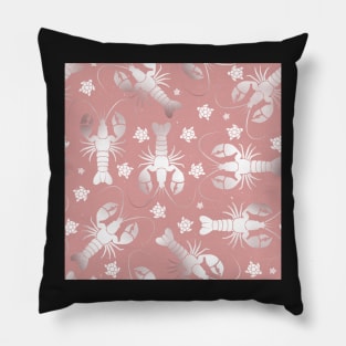 lobster love silver on pink Pillow