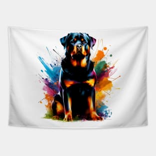 Rottweiler Captured in Vibrant Abstract Splash Art Tapestry