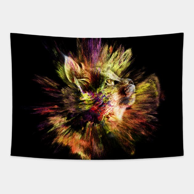 Catplosion - Colorful Prismatic Cat Design Tapestry by Lucia