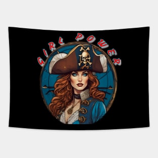 Girl power, stunning pirate girl in blue Tapestry