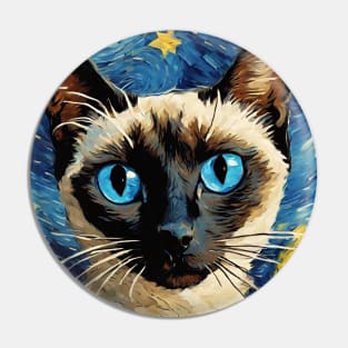 Adorable Siamese Cat Breed Painting in a Van Gogh Starry Night Art Style Pin