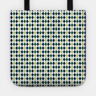 Green Navy Blue and White Argyle Pattern Diamond Checks Tote