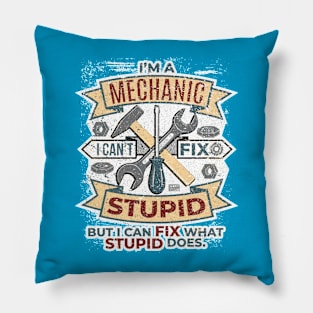 Funny Vintage Mechanic Fix Stupid Mechanical Man Garage Meme Pillow