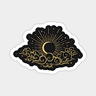 Hand drawn Moon in the cloudy sky Magnet