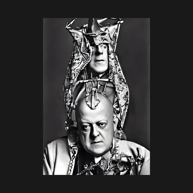 Black and White Cyberpunk Aleister Crowley The Great Beast of Thelema painted in a Surrealist and Impressionist style by hclara23