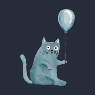 Watercolor cat with balloon Happy Birthday T-Shirt