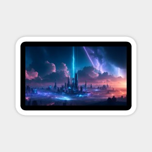 Futuristic city with beautiful sky landscape Magnet