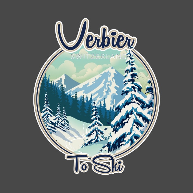 Verbier Switzerland Ski travel logo by nickemporium1