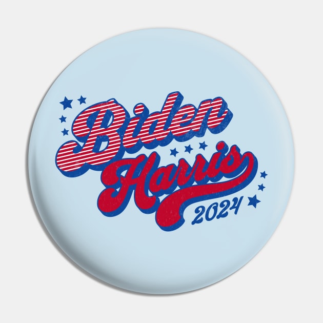 Biden Harris 2024 Groovy Retro Election 2024 Red White Blue Pin by PUFFYP