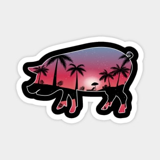 Pig Beautiful Sunset Beach Palm Tree Magnet