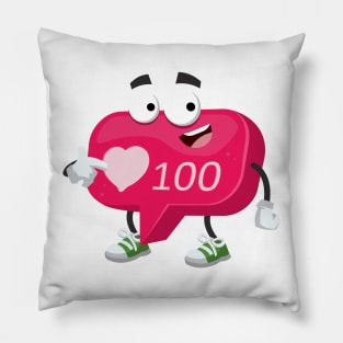 cartoon follower like Icon of social media notification, 100 likes mascot showing himself Pillow