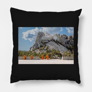 Monks at Mount Rushmore National Memorial Pillow