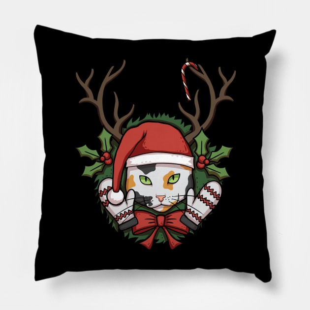 Tricolor Christmas Cat Pillow by Cat Club