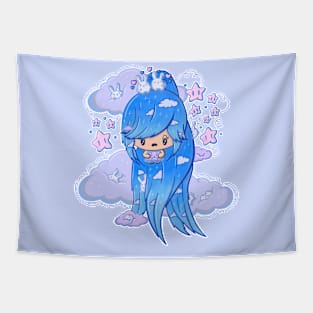 Cute blue cloud bubble head girl in kawaii style Tapestry