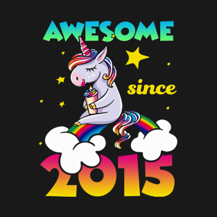 Cute Awesome Unicorn Since 2015 Rainbow Gift T-Shirt