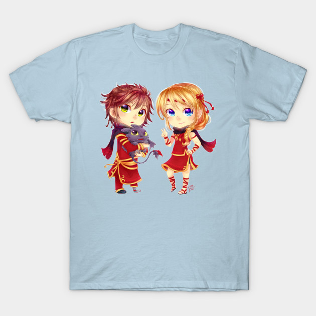 Disover chibi Hiccup and Astrid - How To Train Your Dragon - T-Shirt