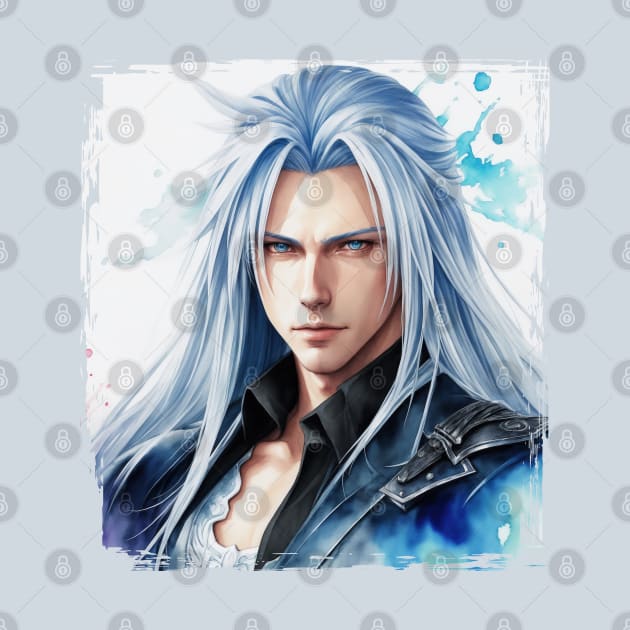 Watercolor of Sephiroth from Final Fantasy by Tiago Augusto