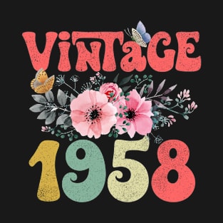 Vintage 1958 Floral Retro Groovy 65th Birthday T-Shirt