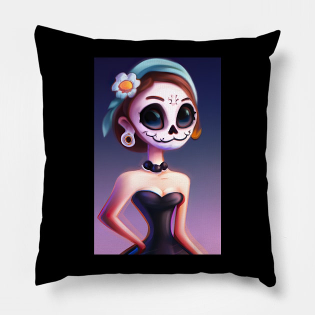 classy sugar skull girl Pillow by KeeRodDesigner1