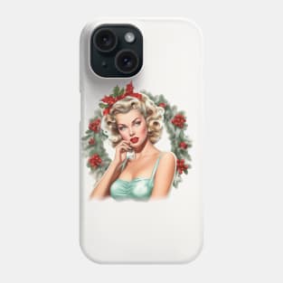 Vintage Christmas Wreath Blonde Pinup Phone Case