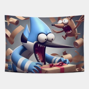 Festive Park Adventures Unveiled: Regular Show Christmas Art for Iconic Cartoon Holiday Designs! Tapestry