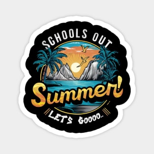 End of School Retro sunset Schools Out For Summer Teacher Magnet