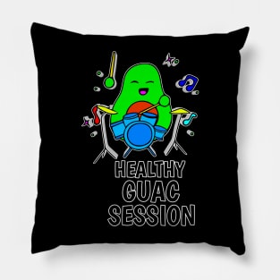 Healthy Quac Session - Funny Avocado Cute Clipart Veggies - Musical Beats Drummer Pillow