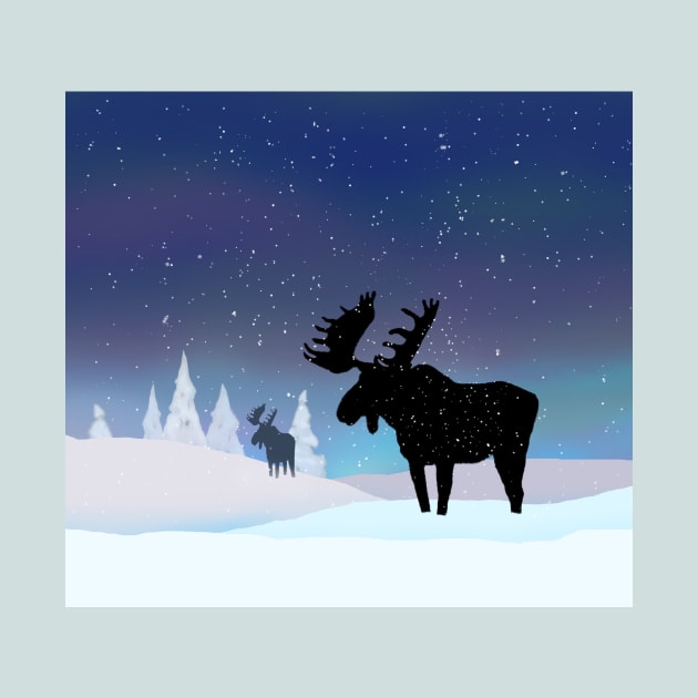 Northern Lights Bull Moose by MelissaJBarrett