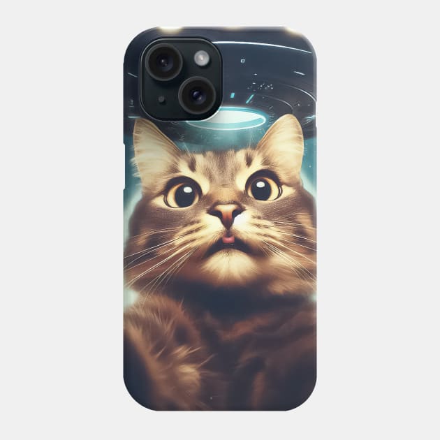 Funny Cat selfie with UFO Phone Case by TomFrontierArt