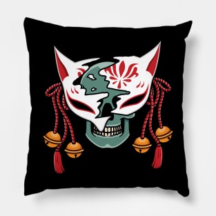 Japanese kitsune mask with skull Pillow