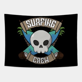Surfing crew Jolly Roger pirate flag Tapestry