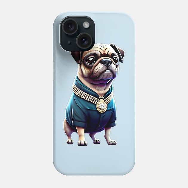 Chic Pug with Diamond Necklace - Elegant Boss Wife Dog T-Shirt Design Phone Case by fur-niche