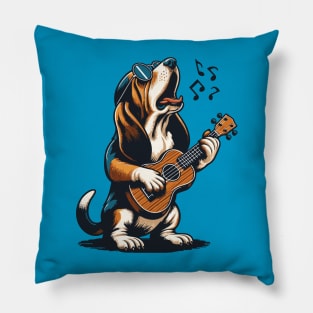 Dog Playing Guitar Singing Basset Hound Funny Pillow