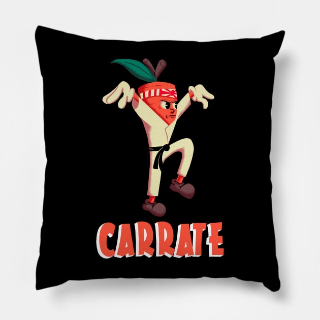 Martial Arts Karate Carrot Cartoon Pillow by QuePedoStudio