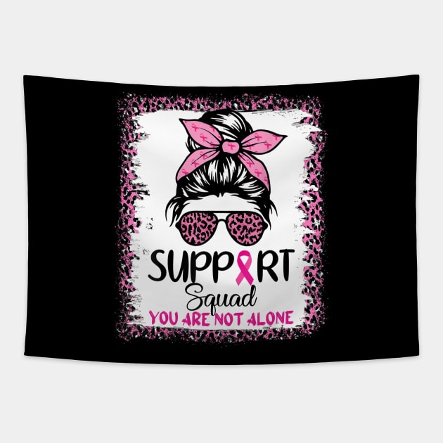 Support Squad Breast Cancer Awareness Messy Bun Leopard Pink Tapestry by everetto