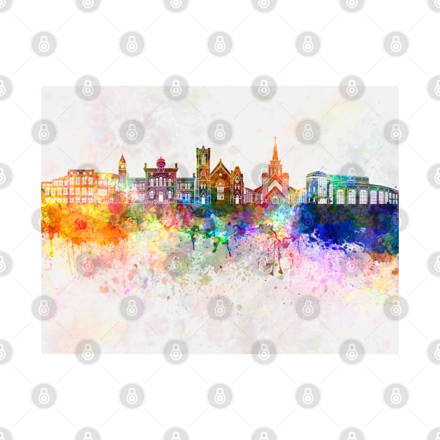 Brampton skyline in watercolor background by PaulrommerArt