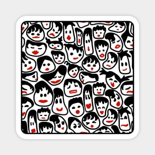 Wonky Faces With Red Lips All Over Print Magnet