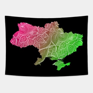 Colorful mandala art map of Ukraine with text in pink and green Tapestry