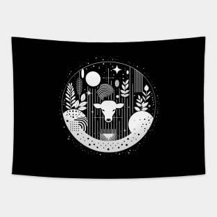 Black and White Abstract Cow Tapestry