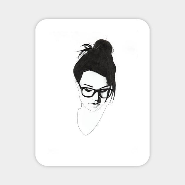 nerdy girl with bun and glasses Magnet by stoekenbroek