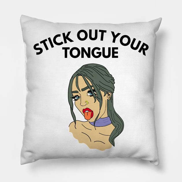 stick out your tongue piercing girl tongue out Pillow by FromBerlinGift