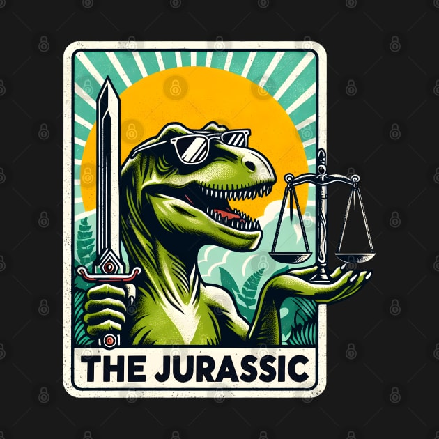 The Jurassic Justice Funny Dinosaur Tarot Card Pun Sword by Nature Exposure