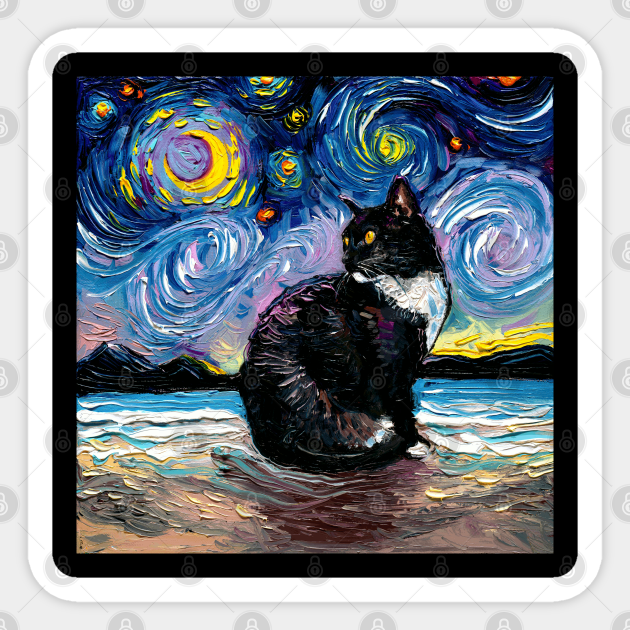 Black Tuxedo Cat Night 2 - Cat - Sticker