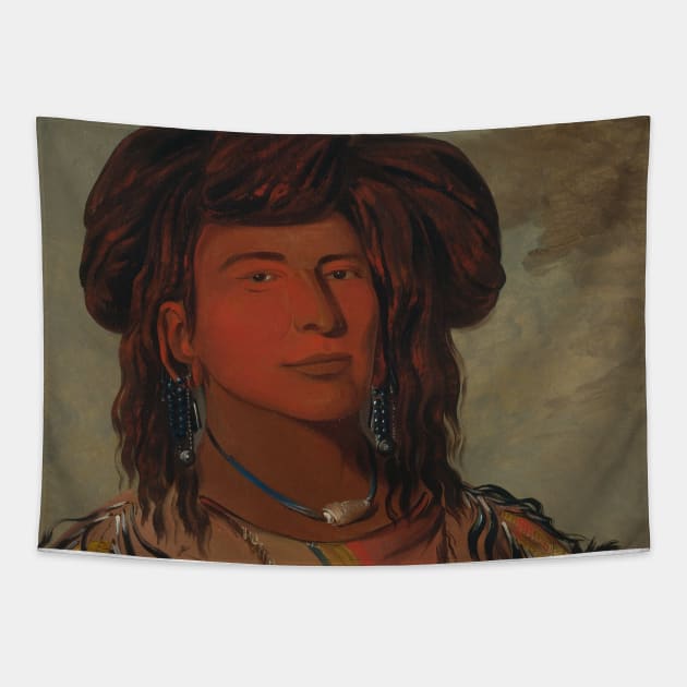 Ha-won-je-tah, One Horn, Head Chief of the Miniconjou Tribe by George Catlin Tapestry by Classic Art Stall