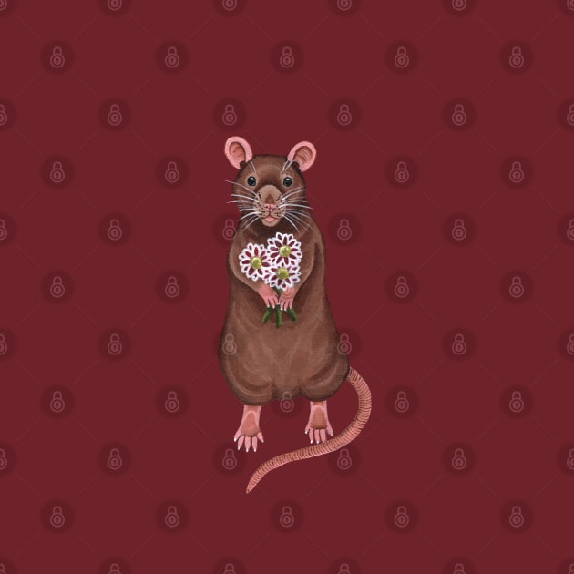 Rat Holding Flowers by WolfySilver