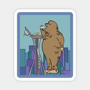 Bigfoot Eats Donuts From The Space Needle Magnet