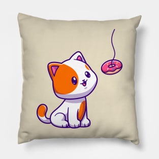 Cute Cat Eating Donut Cartoon Pillow