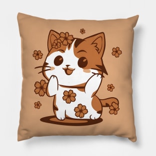 Smiling Cat with Flowers Pillow