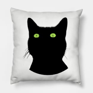 Black Cat with Green Eyes Pillow